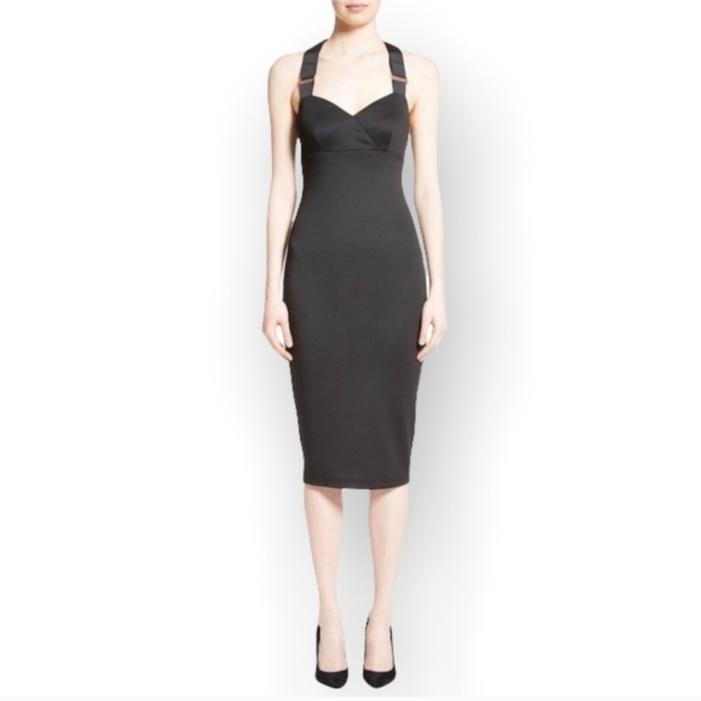 Ted Baker London Black Bodycon Midi Dress with Sweetheart Neckline for Cocktail